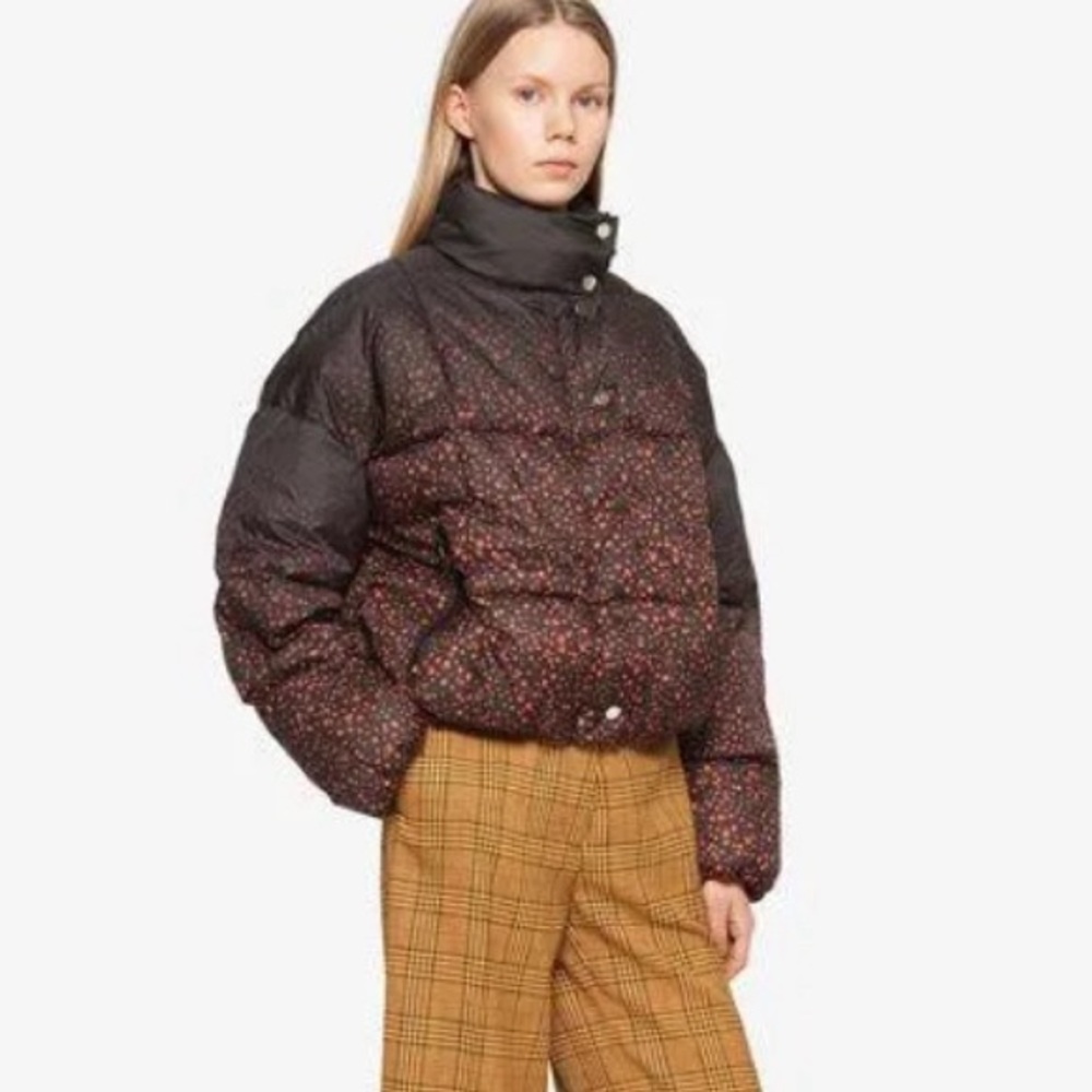 Women's Black Floral Puffer Jacket